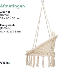 Vita5 Macramé Hangstoel - Voor Binnen En Buiten - Zonder Standaard - Incl. Kussen, Boekenvak En Beschermhoes - Tot 150kg - Beige 22 Vita5 Macramé Hangstoel - Voor Binnen En Buiten - Zonder Standaard - Incl. Kussen, Boekenvak En Beschermhoes - Tot 150kg - Beige -Tuinmeubelen Winkel 1020x1200