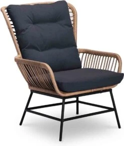 BUITEN Living Dex Wicker Loungestoel Tuin Incl. Wicker Voetenbank | Wicker + Aluminium | Bamboe Antraciet -Tuinmeubelen Winkel 1025x1200