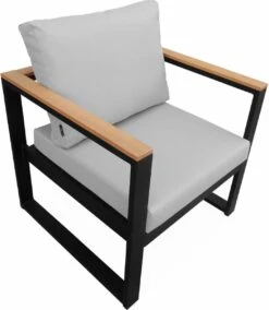 Loungeset 5 Plaatsen Van Aluminium En Eucalyptus – NAZCA – Antraciet Structuur, Lichtgrijs Kussens -Tuinmeubelen Winkel 1045x1200 2