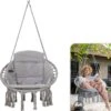 Vita5 Macramé Hangstoel - Voor Binnen En Buiten - Zonder Standaard - Incl. Kussen, Boekenvak En Beschermhoes - Tot 150kg - Grijs -Tuinmeubelen Winkel 1053x1200