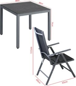 Tuinset 4 + 1 Klapstoelen Tuintafel – Aluminium 80x80cm - Grijs -Tuinmeubelen Winkel 1059x1200 3