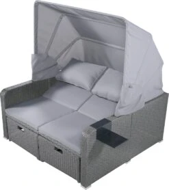 Polyrattan Patio Rieten Meubels Set Voor 2 Personen-Outdoor Rattan Sofa Set Met Intrekbare Luifel-lounge Bank-PE Rotan Loveseat Voor Achtertuin Veranda Tuin Zwembad Balkon-grijs -Tuinmeubelen Winkel 1067x1200