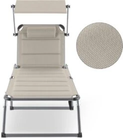 Blumfeldt Amalfi Ligstoel Tuin , Ligbed 70x37x200cm , Schuimrubberbekleding En Hoofdkussen , Rugleuning Verstelbaar Op 5 Standen , Zonnekap Voor Zonnebaden Zonder Verblind Te Worden -Tuinmeubelen Winkel 1068x1200