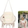 Vita5 Macramé Hangstoel - Voor Binnen En Buiten - Zonder Standaard - Incl. Kussen, Boekenvak En Beschermhoes - Tot 150kg - Beige -Tuinmeubelen Winkel 1098x1200