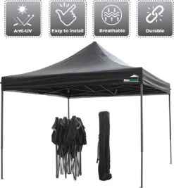 MaxxGarden Easy-up Partytent - 3x3m - Standaard - Waterdicht - Opvouwbaar - Inclusief Draagtas - Zwart -Tuinmeubelen Winkel 1109x1200 1
