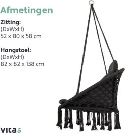 Vita5 Macramé Hangstoel - Voor Binnen En Buiten - Zonder Standaard - Incl. Kussen, Boekenvak En Beschermhoes - Tot 150kg - Zwart 21 Vita5 Macramé Hangstoel - Voor Binnen En Buiten - Zonder Standaard - Incl. Kussen, Boekenvak En Beschermhoes - Tot 150kg - Zwart -Tuinmeubelen Winkel 1124x1200