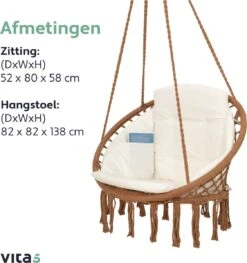 Vita5 Macramé Hangstoel - Voor Binnen En Buiten - Zonder Standaard - Incl. Kussen, Boekenvak En Beschermhoes - Tot 150kg - Bruin/Beige 20 Vita5 Macramé Hangstoel - Voor Binnen En Buiten - Zonder Standaard - Incl. Kussen, Boekenvak En Beschermhoes - Tot 150kg - Bruin/Beige -Tuinmeubelen Winkel 1125x1200