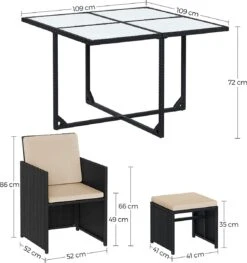 Tuinmeubelset - Tuinset 4 6 8 Persoons - Eettafel En Stoelen - Set Van 9 - Terras - Tuintafel - Salontafel Met Glazen Oppervlak - Zwart Beige -Tuinmeubelen Winkel 1127x1200 2