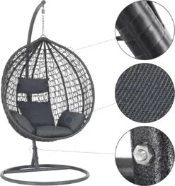 Bircim Hangstoel Ei/Egg-Vorm Met Dikke Kussens - Voor Binnen En Buiten - Incl. Standaard, Onderstel & Kussens - Antraciet -Tuinmeubelen Winkel 1129x1200 1