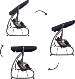 Springos Schommelbank | Linda-Schommel | 3-zits | Waterafstotend | Inclusief 2 Kussens | Verstelbare Luifel | 162 X 200 X 120 Cm | Zwart -Tuinmeubelen Winkel 1139x1200