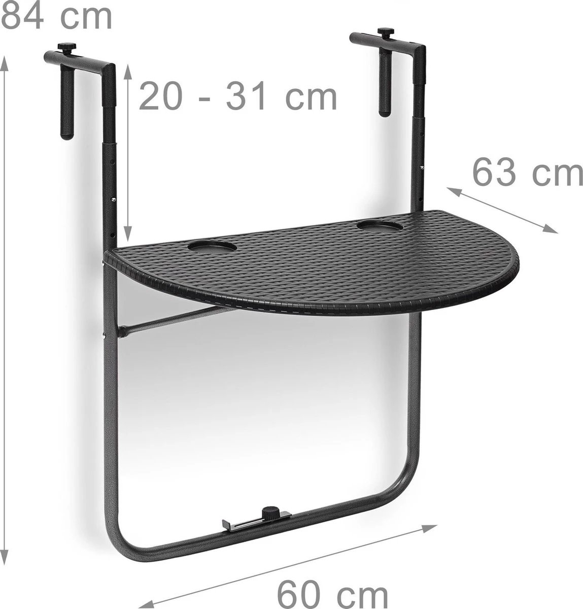 Relaxdays Balkontafel Inklapbaar, Balkon Tafel Rotan, Hangtafel Reling - Zwart 7 Relaxdays Balkontafel Inklapbaar, Balkon Tafel Rotan, Hangtafel Reling - Zwart - Afbeelding 5