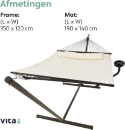 Vita5 Hangmat Met Standaard En Spreidstok – 2 Persoons – Incl. Bekerhouder - Afneembaar Kussen – Uv-bestendig – Beige 22 Vita5 Hangmat Met Standaard En Spreidstok – 2 Persoons – Incl. Bekerhouder - Afneembaar Kussen – Uv-bestendig – Beige -Tuinmeubelen Winkel 1152x1200