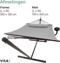 Vita5 Hangmat Met Standaard En Spreidstok – 2 Persoons – Incl. Bekerhouder - Afneembaar Kussen – Uv-bestendig – Lichtgrijs -Tuinmeubelen Winkel 1153x1200 2