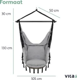 Vita5 XXL Hangstoel | Binnen&Buiten Hangnest | Incl. 2 Kussens En Boekenvak | Volwassenen&Kinderen | Hangmatstoel Tot 225kg | Grijs -Tuinmeubelen Winkel 1159x1200 2