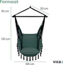 Vita5 XXL Hangstoel | Binnen&Buiten Hangnest | Incl. 2 Kussens En Boekenvak | Volwassenen&Kinderen | Hangmatstoel Tot 225kg | Donkergroen -Tuinmeubelen Winkel 1159x1200 3
