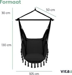 Vita5 XXL Hangstoel - Binnen&Buiten Hangnest - Incl. 2 Kussens En Boekenvak - Volwassenen&Kinderen - Hangmatstoel Tot 225kg - Zwart -Tuinmeubelen Winkel 1159x1200 4