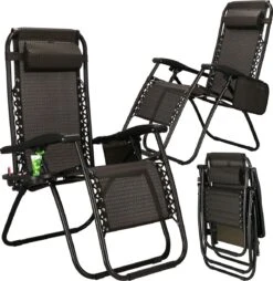 Springos Tuinstoel | Ligstoel | Opvouwbaar | Verstelbaar | Ergonomische Hoofdsteun | Bruin / Zwart -Tuinmeubelen Winkel 1166x1200