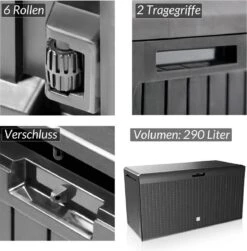 Prosperplast Opbergbox Met Deksel – Waterdicht Wielen 290 L -Antraciet -Tuinmeubelen Winkel 1182x1200