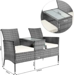 Casaria Polyrattan Tuinbank - Incl. Tafel & Kussens 7 Cm - Grijs -Tuinmeubelen Winkel 1185x1200 3