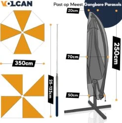 Volcan Parasolhoes Voor Zweefparasol - Tot 300cm - Waterdicht - Oxford 420D - Met Rits, Trekkoord En Stok - Zwart -Tuinmeubelen Winkel 1187x1200