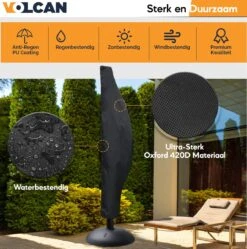 Volcan Parasolhoes Voor Zweefparasol - Tot 300cm - Waterdicht - Oxford 420D - Met Rits, Trekkoord En Stok - Zwart -Tuinmeubelen Winkel 1190x1200 1