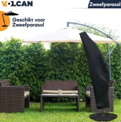 Volcan Parasolhoes Voor Zweefparasol - Tot 300cm - Waterdicht - Oxford 420D - Met Rits, Trekkoord En Stok - Zwart -Tuinmeubelen Winkel 1190x1200 2