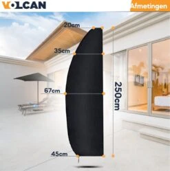 Volcan Parasolhoes Voor Zweefparasol - Tot 300cm - Waterdicht - Oxford 420D - Met Rits, Trekkoord En Stok - Zwart -Tuinmeubelen Winkel 1190x1200 4