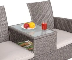 Casaria Tuinbank Polyrattan - 2-Zits Incl.Tafel - Weerbestendig Beige -Tuinmeubelen Winkel 1200x1004 4