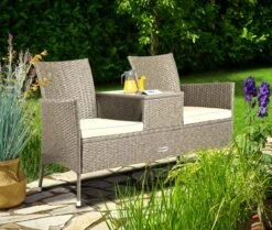 Casaria Tuinbank Polyrattan - 2-Zits Incl.Tafel - Weerbestendig Beige -Tuinmeubelen Winkel 1200x1014 4