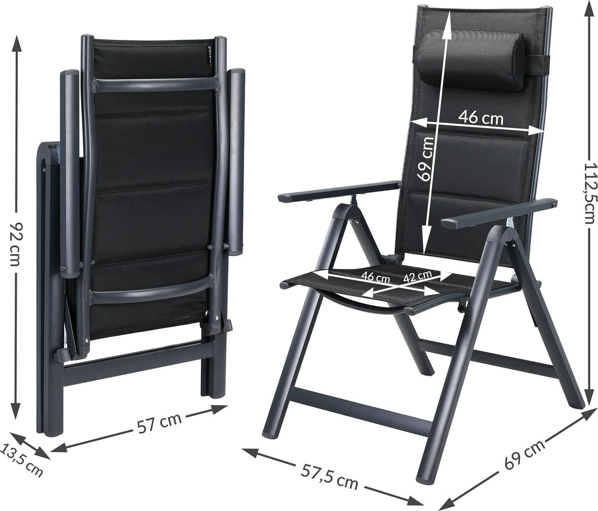 Casaria Tuinstoel Aluminium - 2 Stuks Inklapbaar - Antraciet 18 Casaria Tuinstoel Aluminium - 2 Stuks Inklapbaar - Antraciet - Afbeelding 16