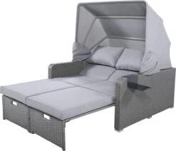 Polyrattan Patio Rieten Meubels Set Voor 2 Personen-Outdoor Rattan Sofa Set Met Intrekbare Luifel-lounge Bank-PE Rotan Loveseat Voor Achtertuin Veranda Tuin Zwembad Balkon-grijs -Tuinmeubelen Winkel 1200x1032