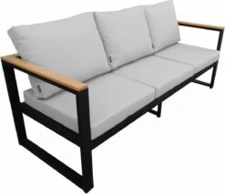 Loungeset 5 Plaatsen Van Aluminium En Eucalyptus – NAZCA – Antraciet Structuur, Lichtgrijs Kussens -Tuinmeubelen Winkel 1200x1035 1