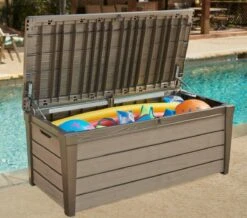 Keter Brushwood Opbergbox - Kussenbox - 455L - 145x69,7x60,3cm - Taupe -Tuinmeubelen Winkel 1200x1057 1