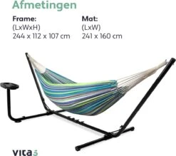 Vita5 Hangmat Met Standaard – 2 Persoons – Incl. Bekerhouder – 205kg Draaggewicht – Groen/Blauw -Tuinmeubelen Winkel 1200x1063 3