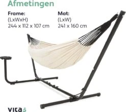 Vita5 Hangmat Met Standaard – 2 Persoons – Incl. Bekerhouder – 205kg Draaggewicht – Beige/Wit -Tuinmeubelen Winkel 1200x1068 4