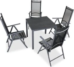 Tuinset 4 + 1 Klapstoelen Tuintafel – Aluminium 80x80cm - Grijs -Tuinmeubelen Winkel 1200x1080 2