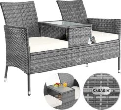 Casaria Polyrattan Tuinbank - Incl. Tafel & Kussens 7 Cm - Grijs -Tuinmeubelen Winkel 1200x1084