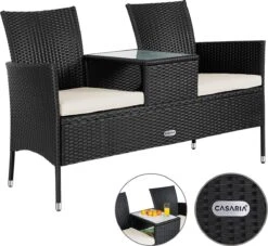 Casaria Polyrattan Tuinbank - Incl. Kussen - 143x55x88 Cm Zwart -Tuinmeubelen Winkel 1200x1101 1