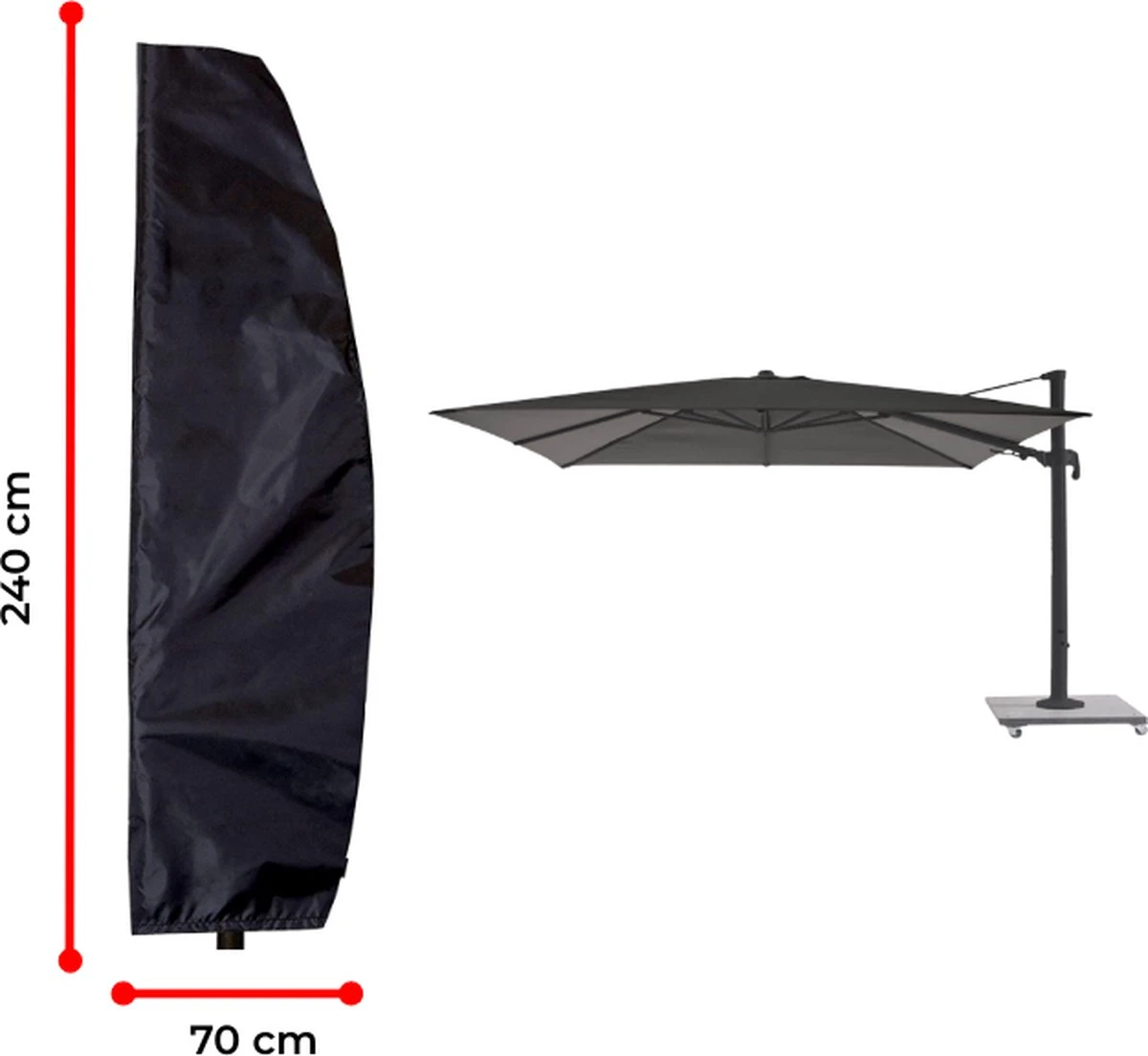 Luxe Parasolhoes Met Rits En Stok Voor Zweefparasol | 265 X 70 Cm | Waterdicht | Rits En Stok | Geschikt Voor Parasol Van 300 Cm | Zwart 3 Luxe Parasolhoes Met Rits En Stok Voor Zweefparasol | 265 X 70 Cm | Waterdicht | Rits En Stok | Geschikt Voor Parasol Van 300 Cm | Zwart