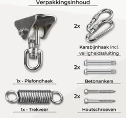 LFSY - Ophangsysteem - Universele Plafondhaak - Hangstoelen Binnen & Buiten - Ophanghaak – Bokszakken - Verandastoel - Zware Veer - RVS – 450kg – M8 -Tuinmeubelen Winkel 1200x1131 2