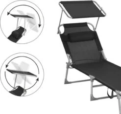 Ligstoel Met Hoofdsteun En Zon Bescherming Verstelbare Rugleuning Inklapbaar Donker Grijs Ligbed Tuin -Tuinmeubelen Winkel 1200x1137 1