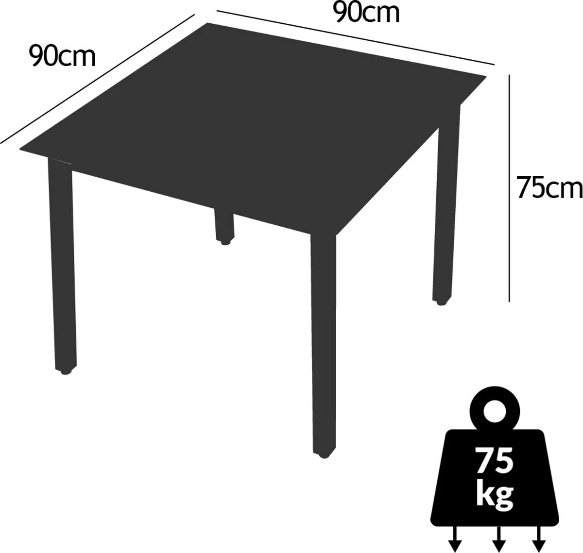 Casaria – Tuintafel – Aluminium – 90x90x75cm –Antraciet 4 Casaria – Tuintafel – Aluminium – 90x90x75cm –Antraciet - Afbeelding 2