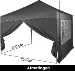 Easy Up Partytent - Partytent - Paviljoen - Partytent Opvouwbaar - Partytent 3x3 - Partytent Met Zijwanden - Inclusief Trolley - Waterdicht - UV 50+ Bescherming - Met Ramen - 16 Kg - Staal - Antraciet - 300 X 300 Cm -Tuinmeubelen Winkel 1200x1142 3