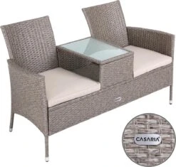 Casaria Tuinbank Polyrattan - 2-Zits Incl.Tafel - Weerbestendig Beige -Tuinmeubelen Winkel 1200x1142 5