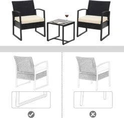 Songmics Tuinmeubelset, 3-delige Set, Van Polyrotan, Voor Outdoor, Terras, Balkon, Tuin, Eenvoudige Montage, Bijzettafel En 2 Stoelen, Zwart-beige -Tuinmeubelen Winkel 1200x1143 4