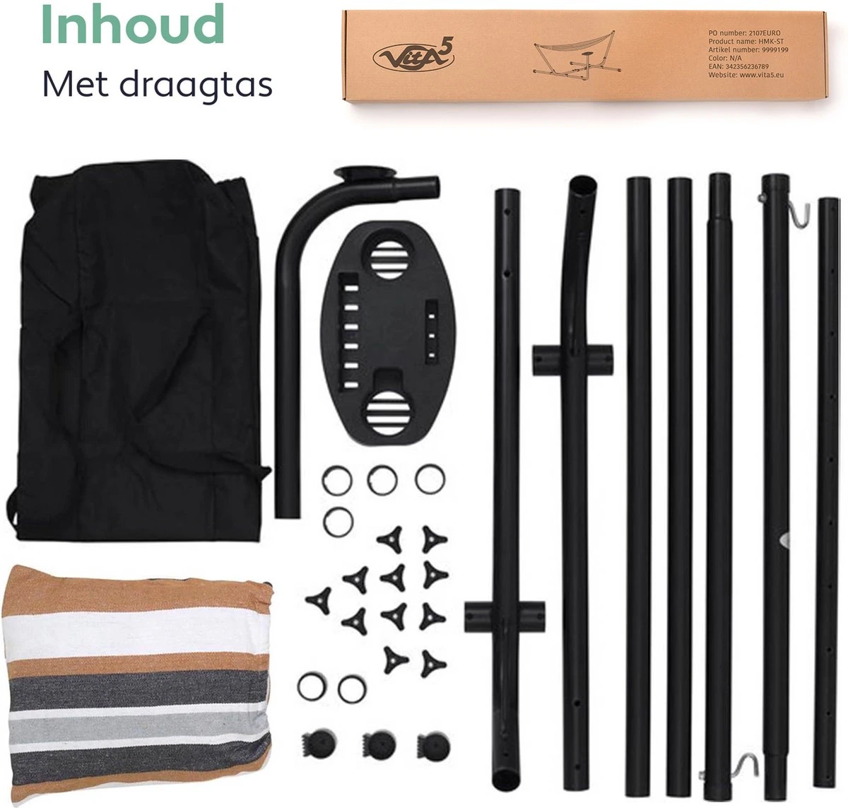 Vita5 Hangmat Met Standaard – 2 Persoons – Incl. Bekerhouder – 205kg Draaggewicht – Blauw/Wit/Bruin 11 Vita5 Hangmat Met Standaard – 2 Persoons – Incl. Bekerhouder – 205kg Draaggewicht – Blauw/Wit/Bruin - Afbeelding 9