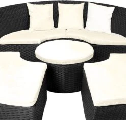 Casaria Polyrattan Zonne-Eiland Ø185cm – Incl. Kussens - Zwart Crème -Tuinmeubelen Winkel 1200x1144