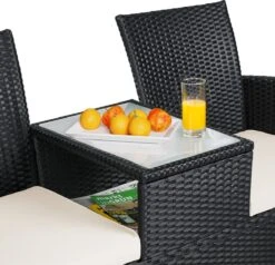 Casaria Polyrattan Tuinbank - Incl. Kussen - 143x55x88 Cm Zwart -Tuinmeubelen Winkel 1200x1155