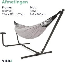 Vita5 Hangmat Met Standaard – 2 Persoons – Incl. Bekerhouder – 205kg Draaggewicht – Grijs -Tuinmeubelen Winkel 1200x1155 4