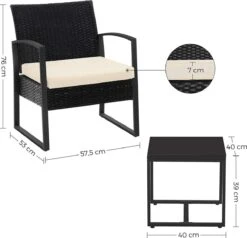 Songmics Tuinmeubelset, 3-delige Set, Van Polyrotan, Voor Outdoor, Terras, Balkon, Tuin, Eenvoudige Montage, Bijzettafel En 2 Stoelen, Zwart-beige -Tuinmeubelen Winkel 1200x1157 6